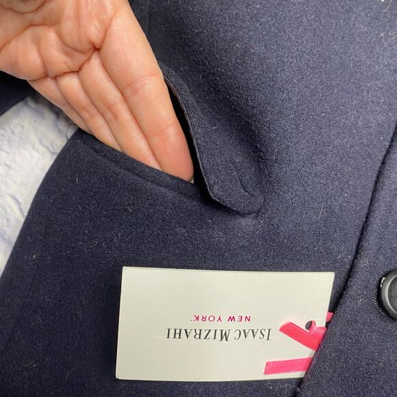 Isaac Mizrahi Single Breasted Wool Overcoat in Navy - Picture 3 of 9